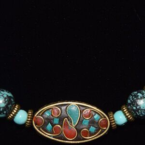 Blue Stone, Art Glass & Tibetan-Style Necklace